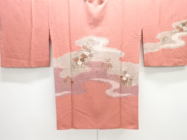 JAPANESE KIMONO / UNUSED MICHIYUKI COAT / SHIBORI / MIST & FLOWER